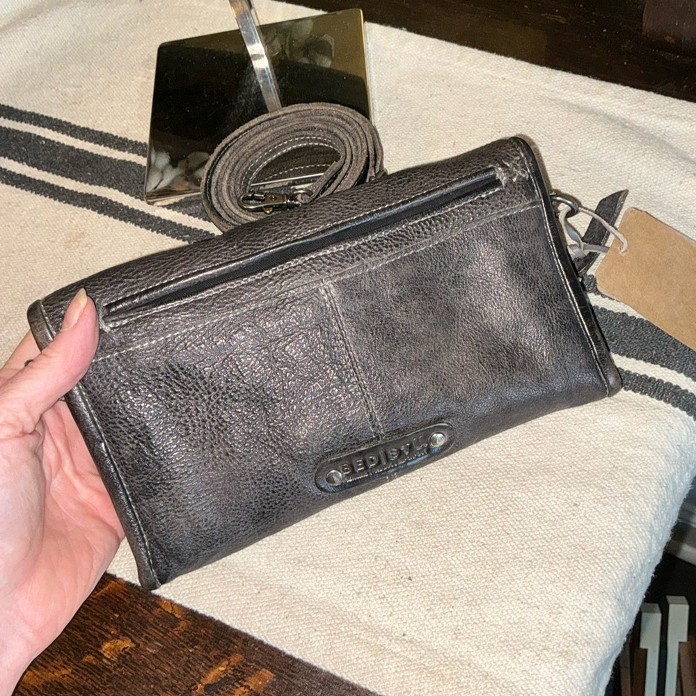 NWT Bed Stu Leather Amina Crossbody Clutch Wallet Black Rustic MSRP $185 - Picture 5 of 16